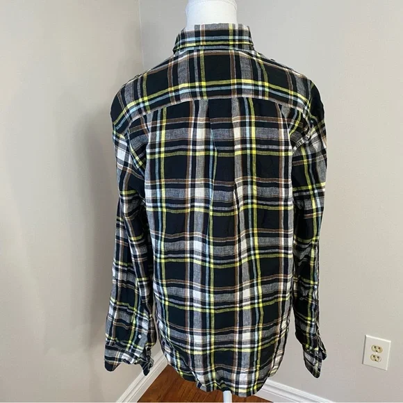 L.L. Bean Signature Linen Plaid Button-Down Shirt Slim Fit Medium - Picture 6 of 12